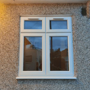 A white double glazed uPVC casment window