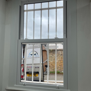 A white double glazed uPVC sash window at Savs Southend fitted by Estuary Windows